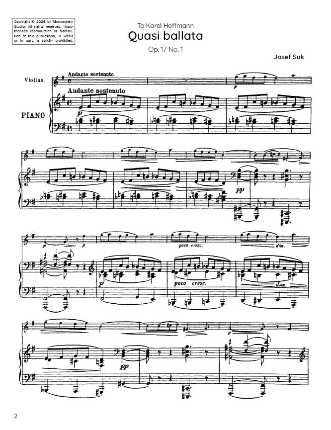 Suk - Quasi ballata, Op. 17 No. 1 (PDF Sheet Music / Digital Download)
