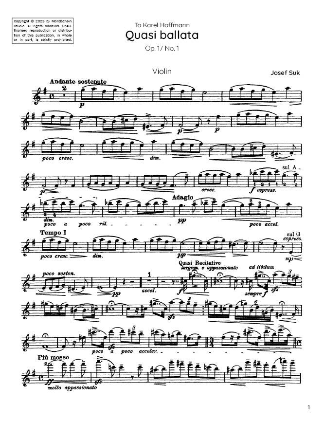 Suk - Quasi ballata, Op. 17 No. 1 (PDF Sheet Music / Digital Download)