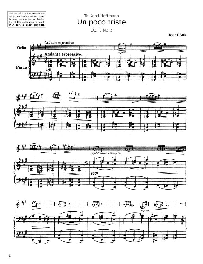 Suk - Un poco triste, Op. 17 No. 3 (PDF Sheet Music / Digital Download)