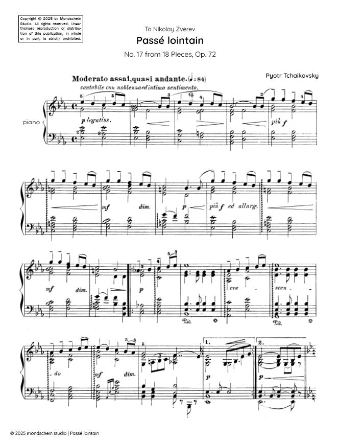 Tchaikovsky - Passé lointain from 18 Pieces, Op. 72 No. 17 (PDF Sheet Music / Digital Download)