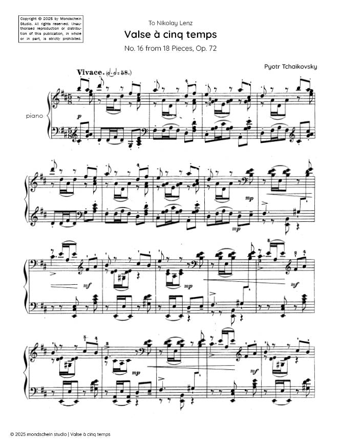 Tchaikovsky - Valse à cinq temps from 18 Pieces, Op. 72 No. 16 (PDF Sheet Music / Digital Download)