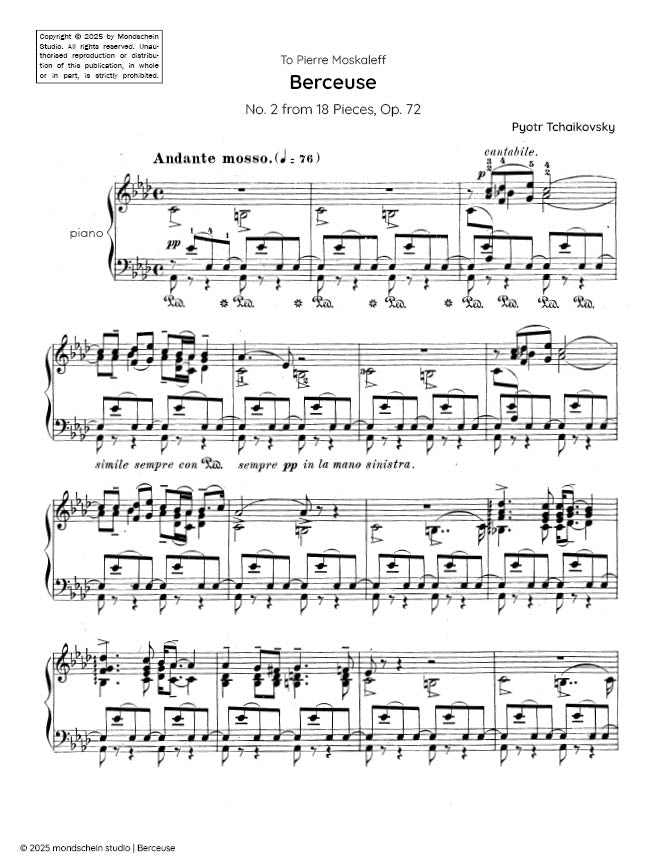 Tchaikovsky - Berceuse from 18 Pieces, Op. 72 No. 2 (PDF Sheet Music / Digital Download)