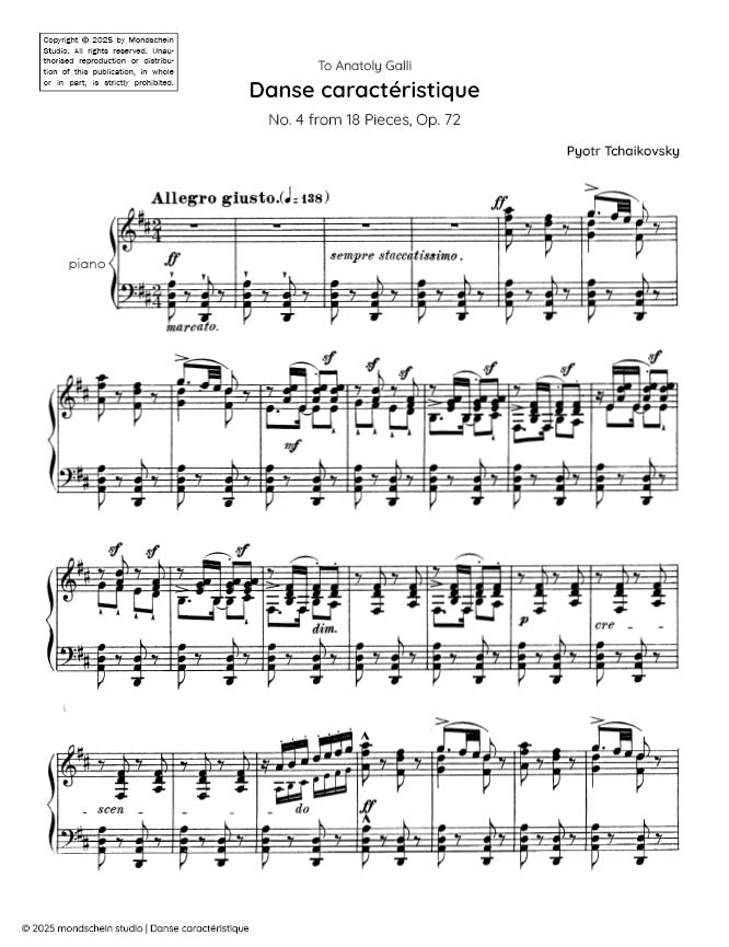 Tchaikovsky - Danse caractéristique from 18 Pieces, Op. 72 No. 4 (PDF Sheet Music / Digital Download)