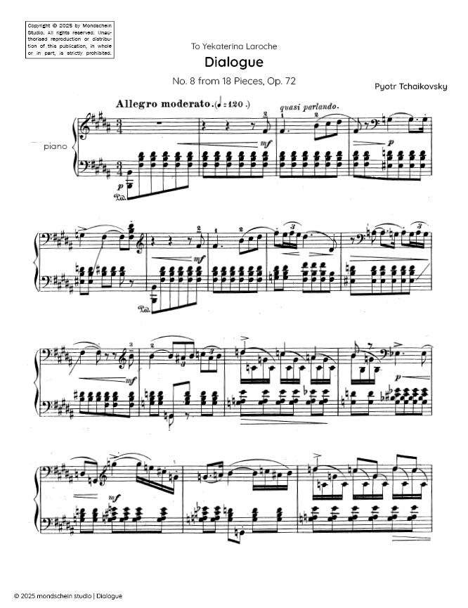 Tchaikovsky - Dialogue from 18 Pieces, Op. 72 No. 8 (PDF Sheet Music / Digital Download)