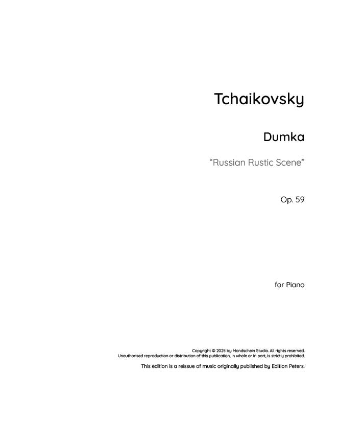 Tchaikovsky - Dumka, Op. 59 (PDF Sheet Music / Digital Download)