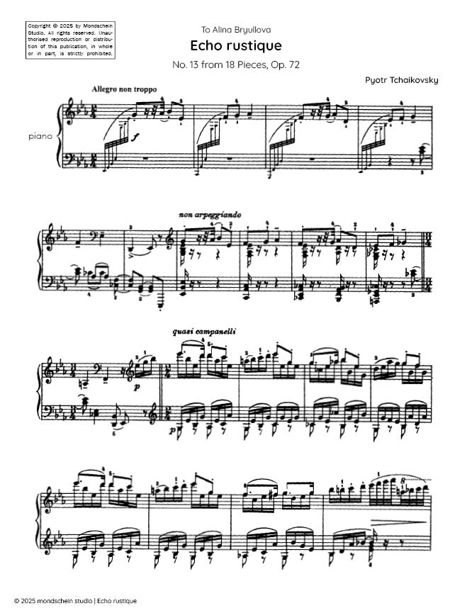Tchaikovsky - Echo rustique from 18 Pieces, Op. 72 No. 13 (PDF Sheet Music / Digital Download)