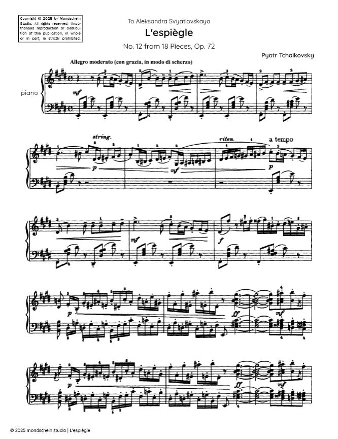 Tchaikovsky - L'espiègle from 18 Pieces, Op. 72 No. 12 (PDF Sheet Music / Digital Download)