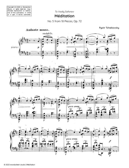 Tchaikovsky - Méditation from 18 Pieces, Op. 72 No. 5 (PDF Sheet Music / Digital Download)