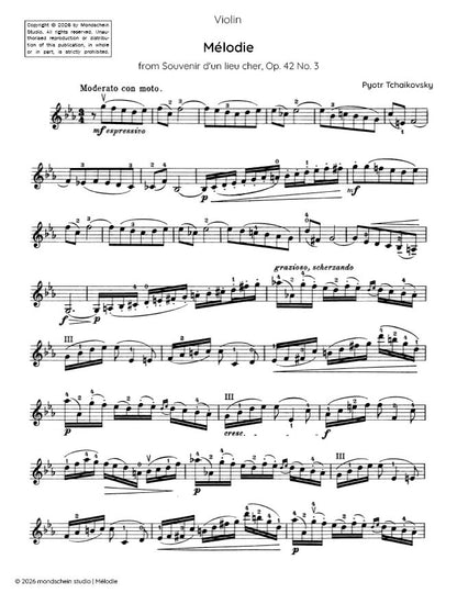 Tchaikovsky - Mélodie, from Souvenir d'un lieu cher, Op. 42 No. 3 (PDF Sheet Music / Digital Download)