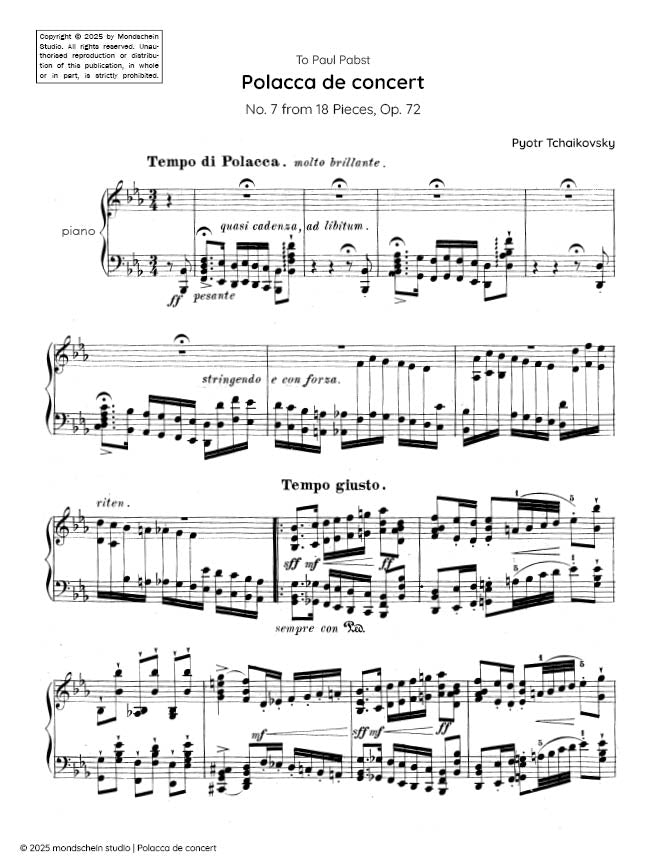 Tchaikovsky - Polacca de concert from 18 Pieces, Op. 72 No. 7 (PDF Sheet Music / Digital Download)
