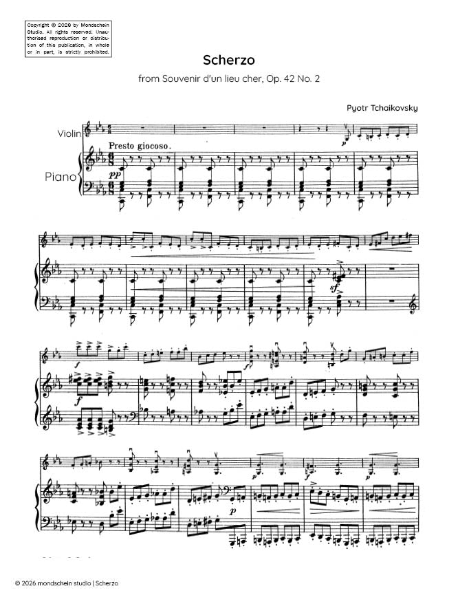 Tchaikovsky - Scherzo, from Souvenir d'un lieu cher, Op. 42 No. 2 (PDF Sheet Music / Digital Download)