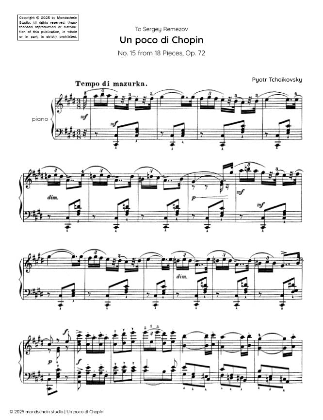 Tchaikovsky - Un poco di Chopin from 18 Pieces, Op. 72 No. 15 (PDF Sheet Music / Digital Download)