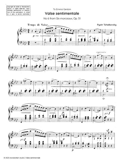Tchaikovsky - Valse sentimentale, Op. 51 No. 6 (PDF Sheet Music / Digital Download)