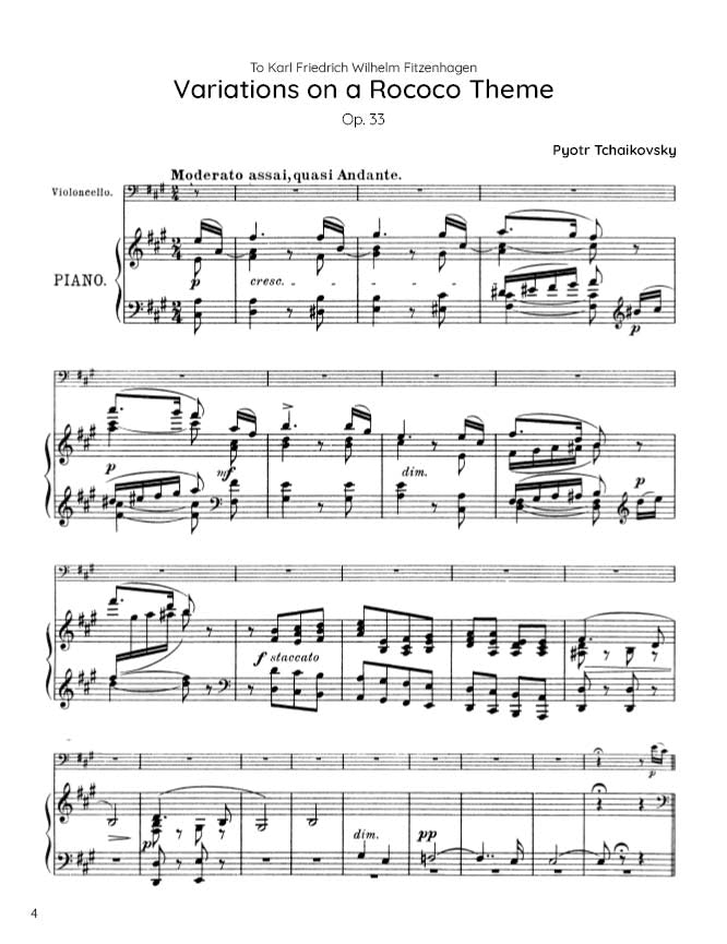 Tchaikovsky - Variations on a Rococo Theme, Op. 33 (PDF Sheet Music / Digital Download)
