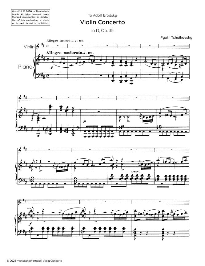 Tchaikovsky - Concerto pour violon en ré majeur, op. 35 (Partition PDF / Téléchargement numérique)