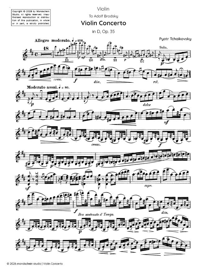 Tchaikovsky - Concerto pour violon en ré majeur, op. 35 (Partition PDF / Téléchargement numérique)