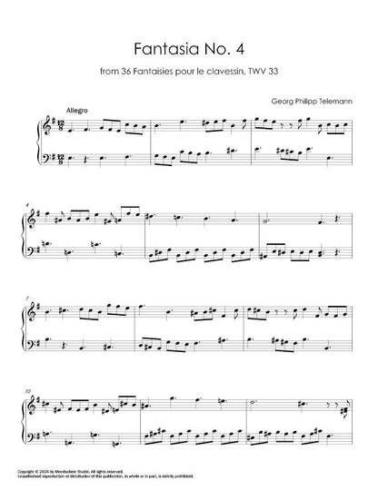 Telemann - Fantasia No. 4 from 36 Fantaisies pour le clavessin, TWV 33 (PDF Sheet Music / Digital Download)
