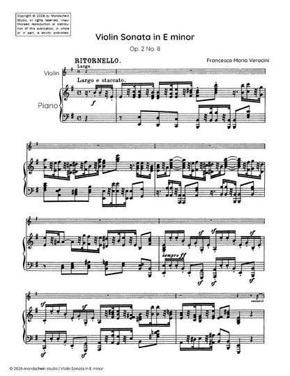 Veracini - Sonata in E minor for Violin and Piano, Op. 2 No. 8 (PDF Sheet Music / Digital Download)