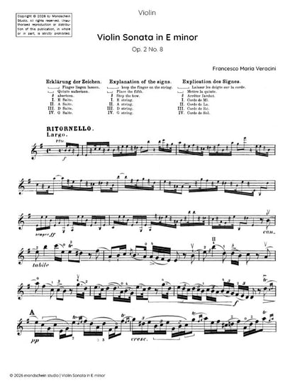 Veracini - Sonata in E minor for Violin and Piano, Op. 2 No. 8 (PDF Sheet Music / Digital Download)