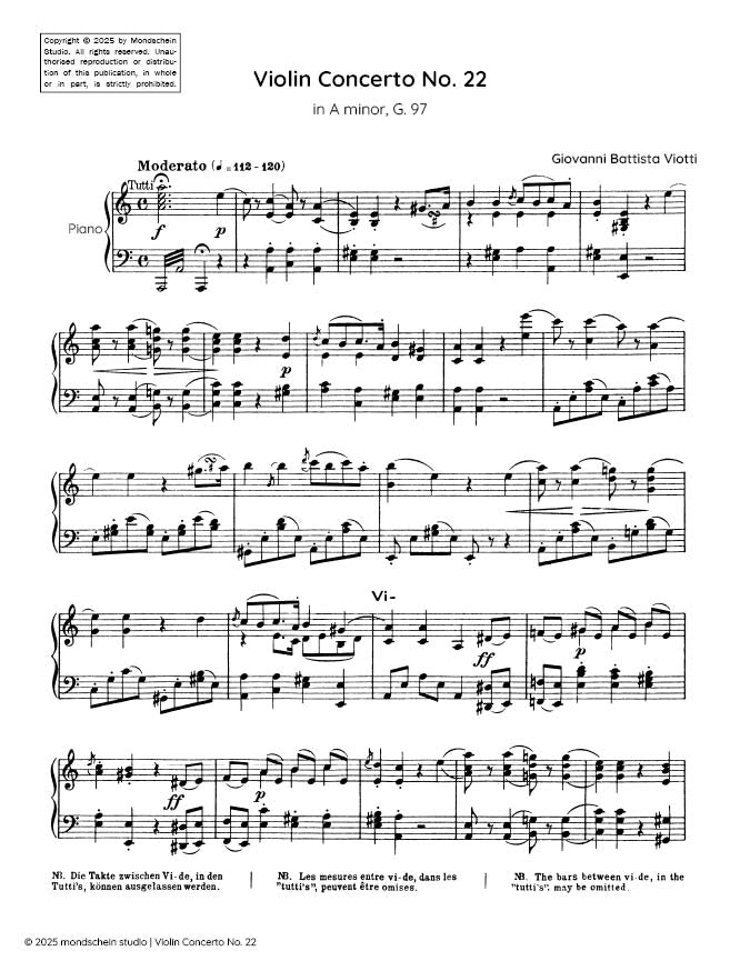 Viotti - Violin Concerto No. 22 in A minor, G. 97 (PDF Sheet Music / Digital Download)