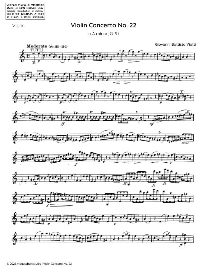 Viotti - Violin Concerto No. 22 in A minor, G. 97 (PDF Sheet Music / Digital Download)