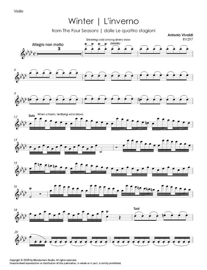 Vivaldi - Violin Concerto in F minor, "Winter" from The Four Seasons, RV 297 (PDF Sheet Music / Digital Download)