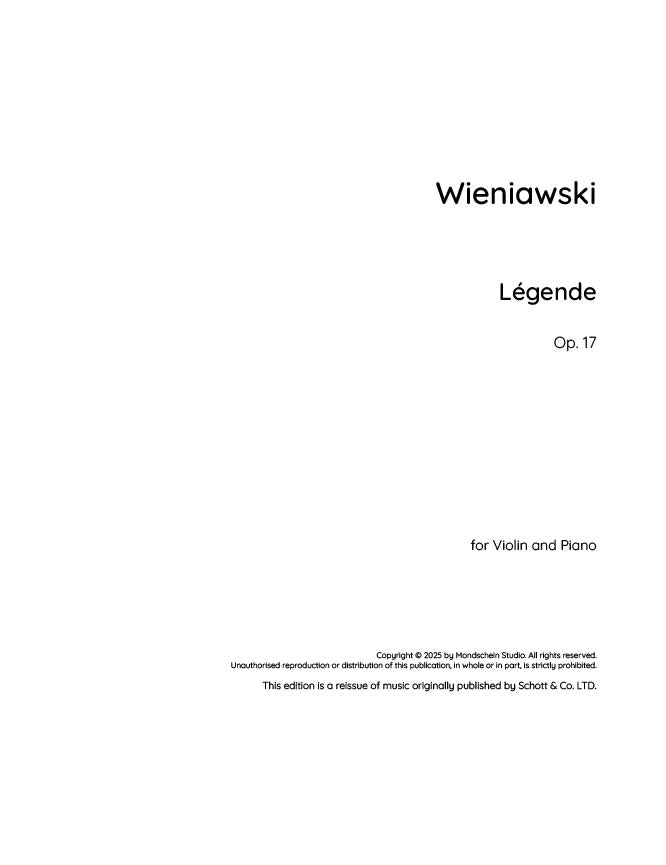 Wieniawski - Légende Op. 17 (PDF Sheet Music / Digital Download)
