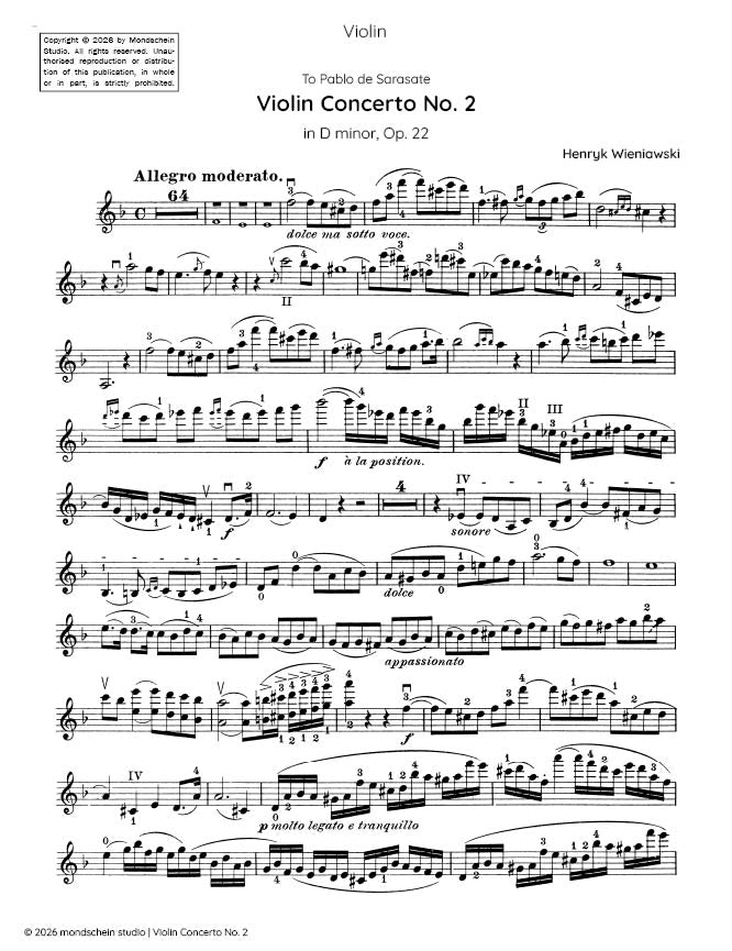 Wieniawski - Concerto pour violon n° 2, op. 22 (Partition PDF / Téléchargement numérique)